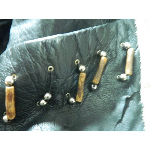 Vintage D. Frank Jacket Men Size‎ X-Large Black Leather White Fur Fringed Beaded - Picture 10 of 14